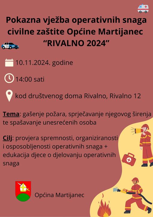 POKAZNA VJEŽBA OPERATIVNIH SNAGA SUSTAVA CIVILNE ZAŠTITE OPĆINE MARTIJANEC “RIVALNO 2024”