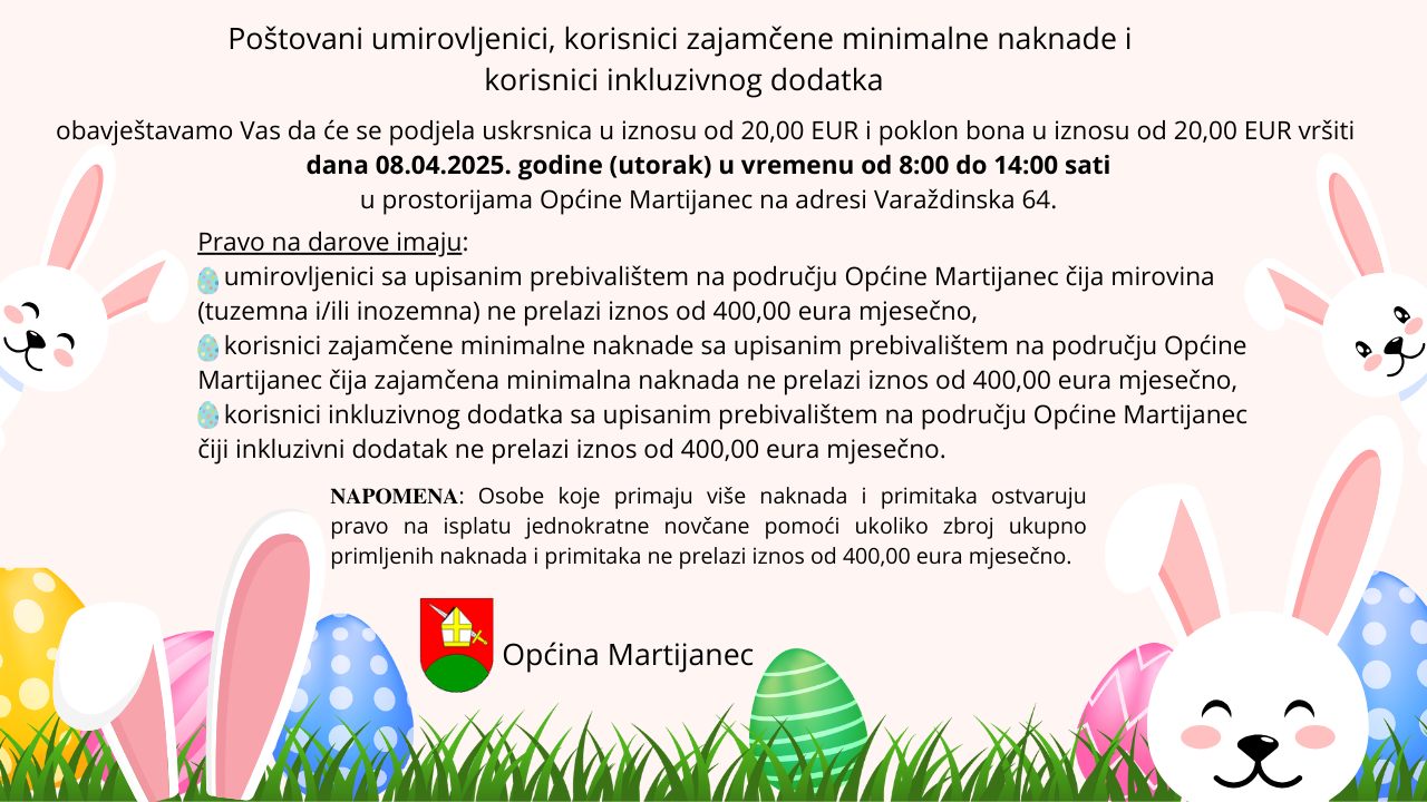 OBAVIJEST O PODJELI USKRSNICA