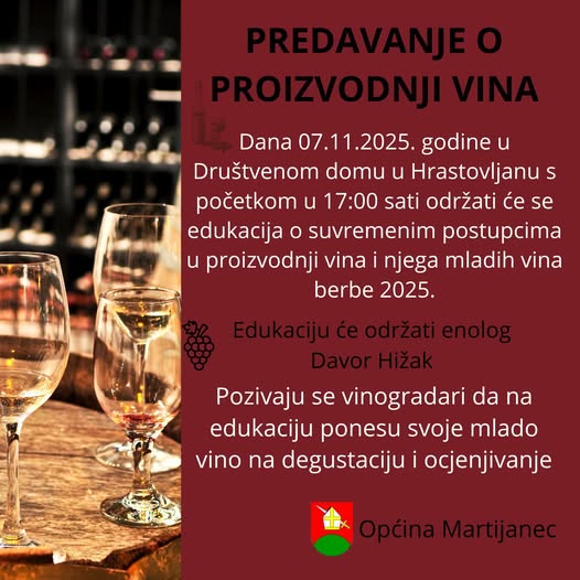 POZIV NA EDUKACIJU O VINU I DEGUSTACIJU MLADIH VINA