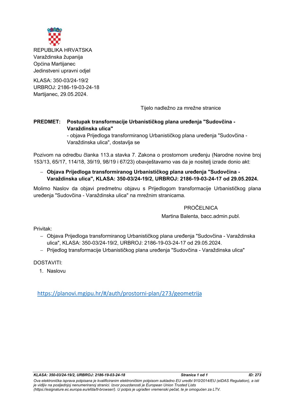 Postupak transformacije Urbanističkog plana uređenja “Sudovčina – Varaždinska ulica”