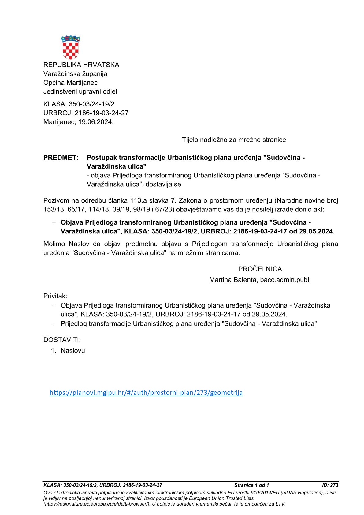 Postupak transformacije Urbanističkog plana uređenja “Sudovčina – Varaždinska ulica”