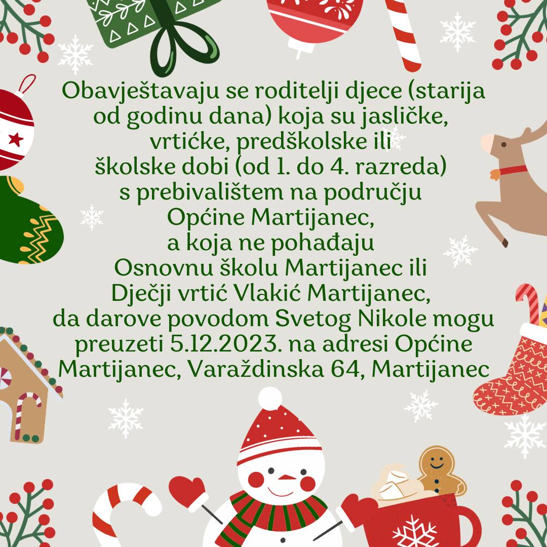 Obavijest roditeljima – darovi povodom Svetog Nikole