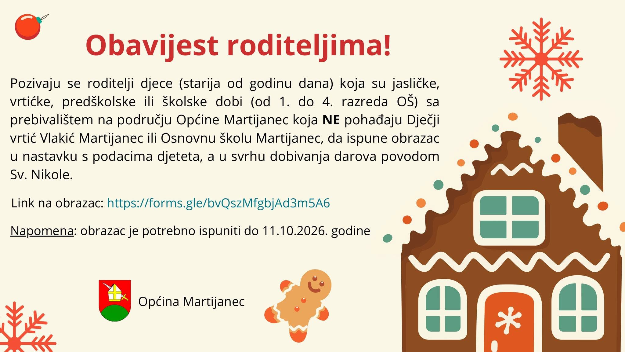 Poziv roditeljima za prijavu djece za darove povodom Svetog Nikole